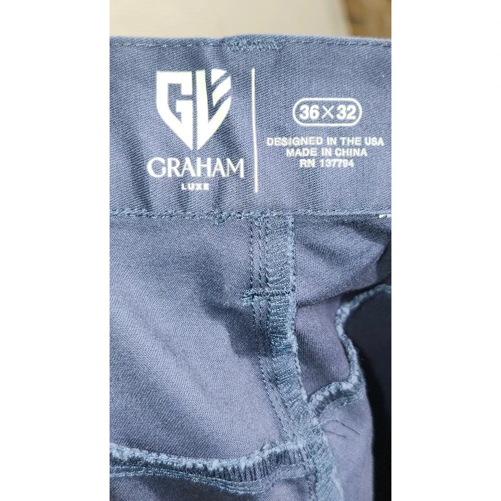 GRAHAM LUXE Navy Blue Chino Stretch Pants Mens Size‎ 36 x 32 Flat Front